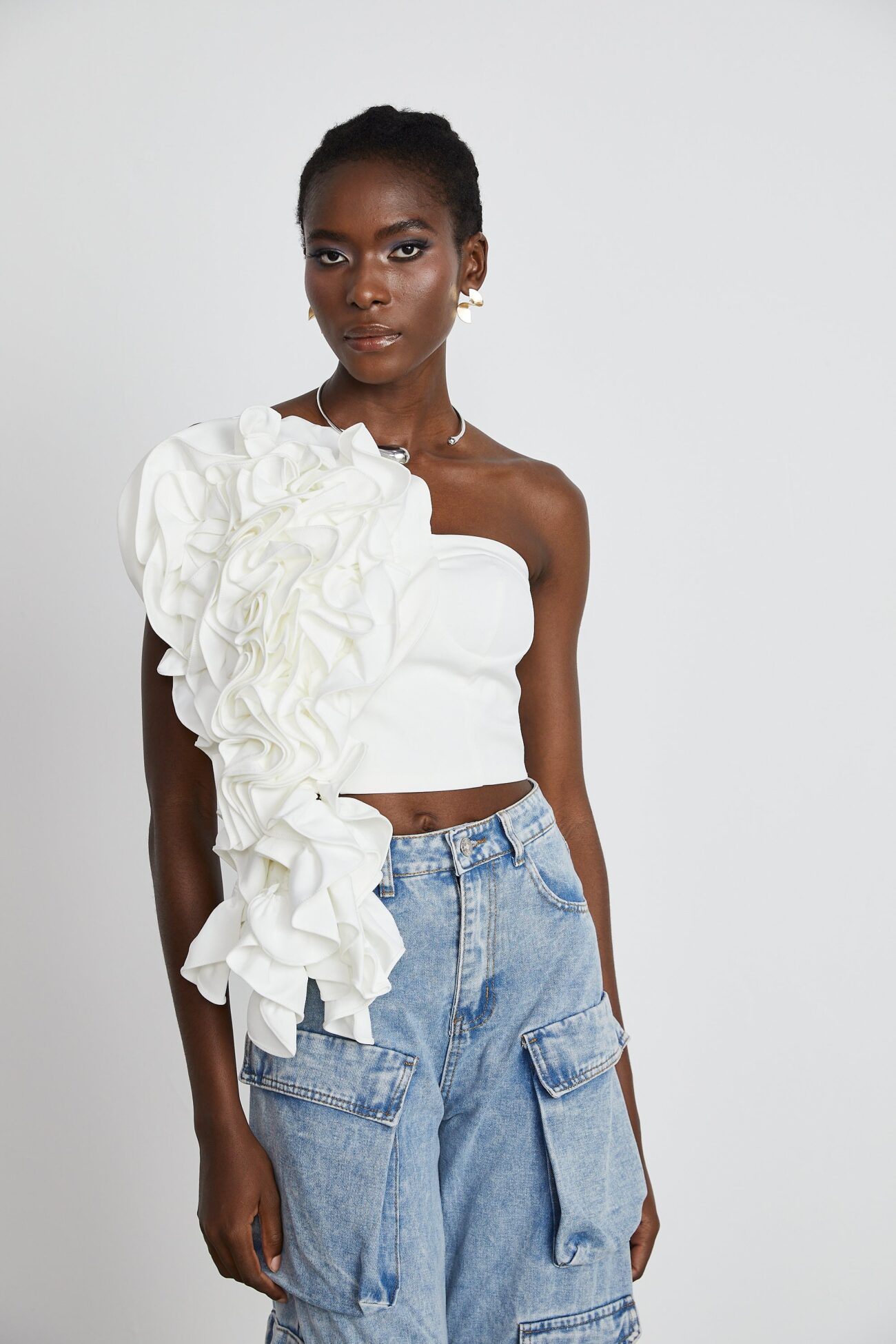 White Floral-Applique Top