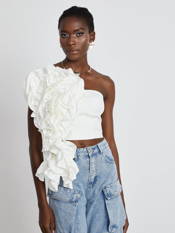 White Floral-Applique Top